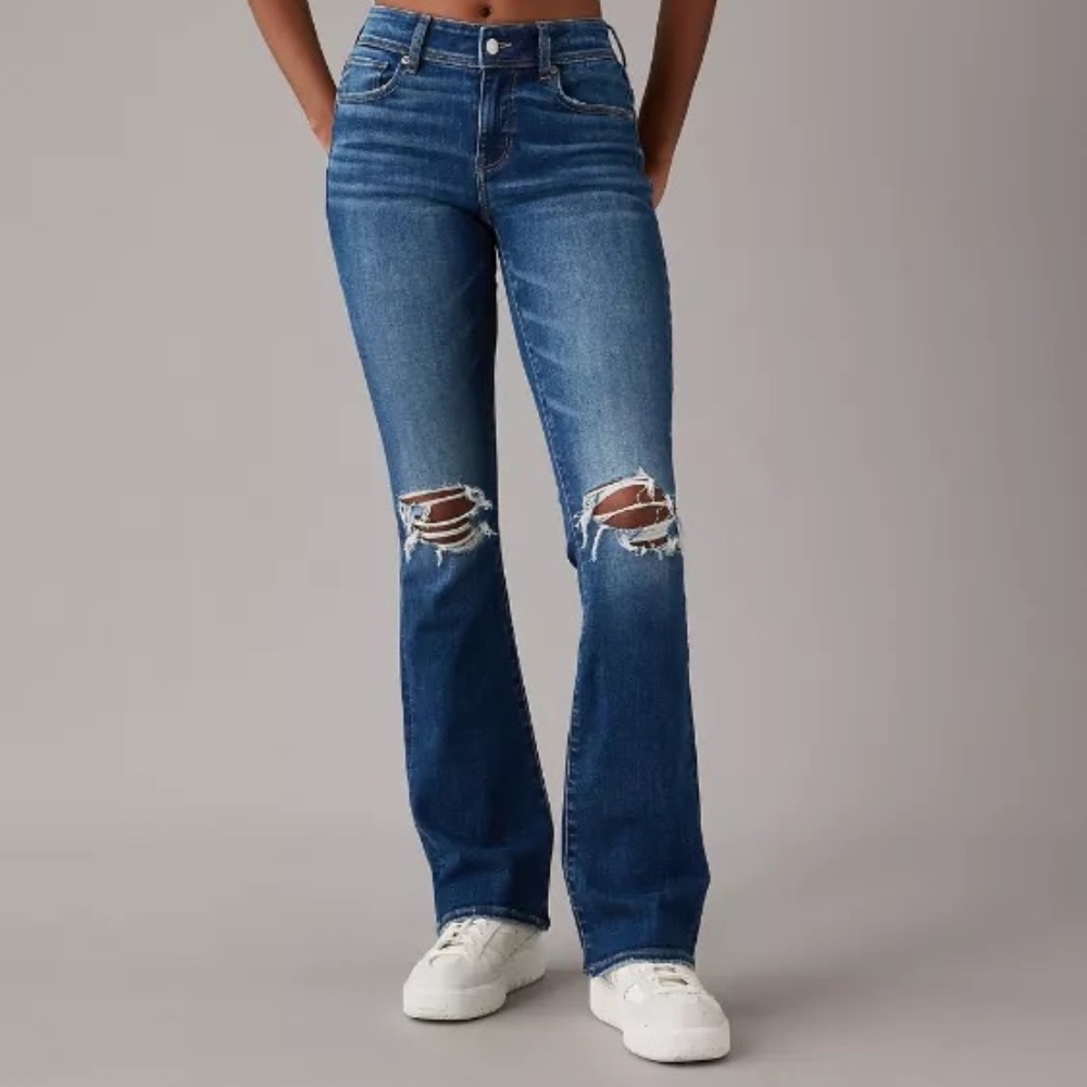 American Eagle Real Good Next Level Ripped High-Rise Kick Bootcut Jean